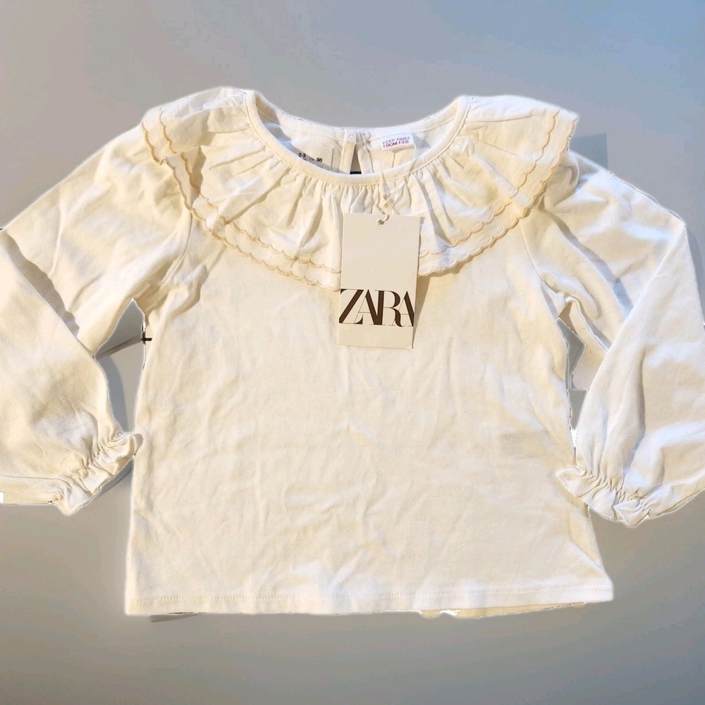 ZARA Collection White Ruffled Collar Blouse - Size: 98 cm (2-3 Years)